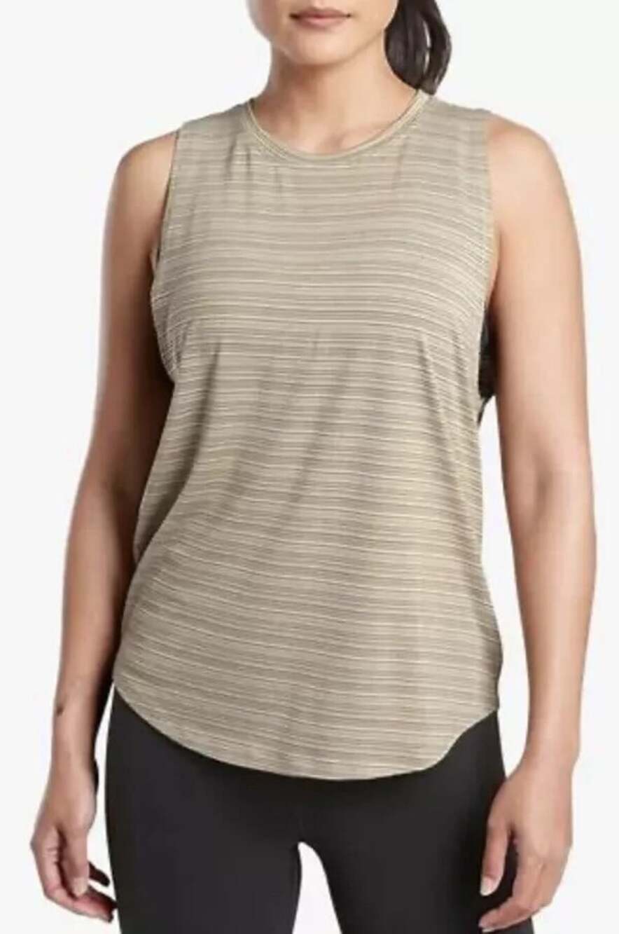Athleta Cloudlight Women's Plus Size 1X Beige Striped Stretch Muscle Tank Top